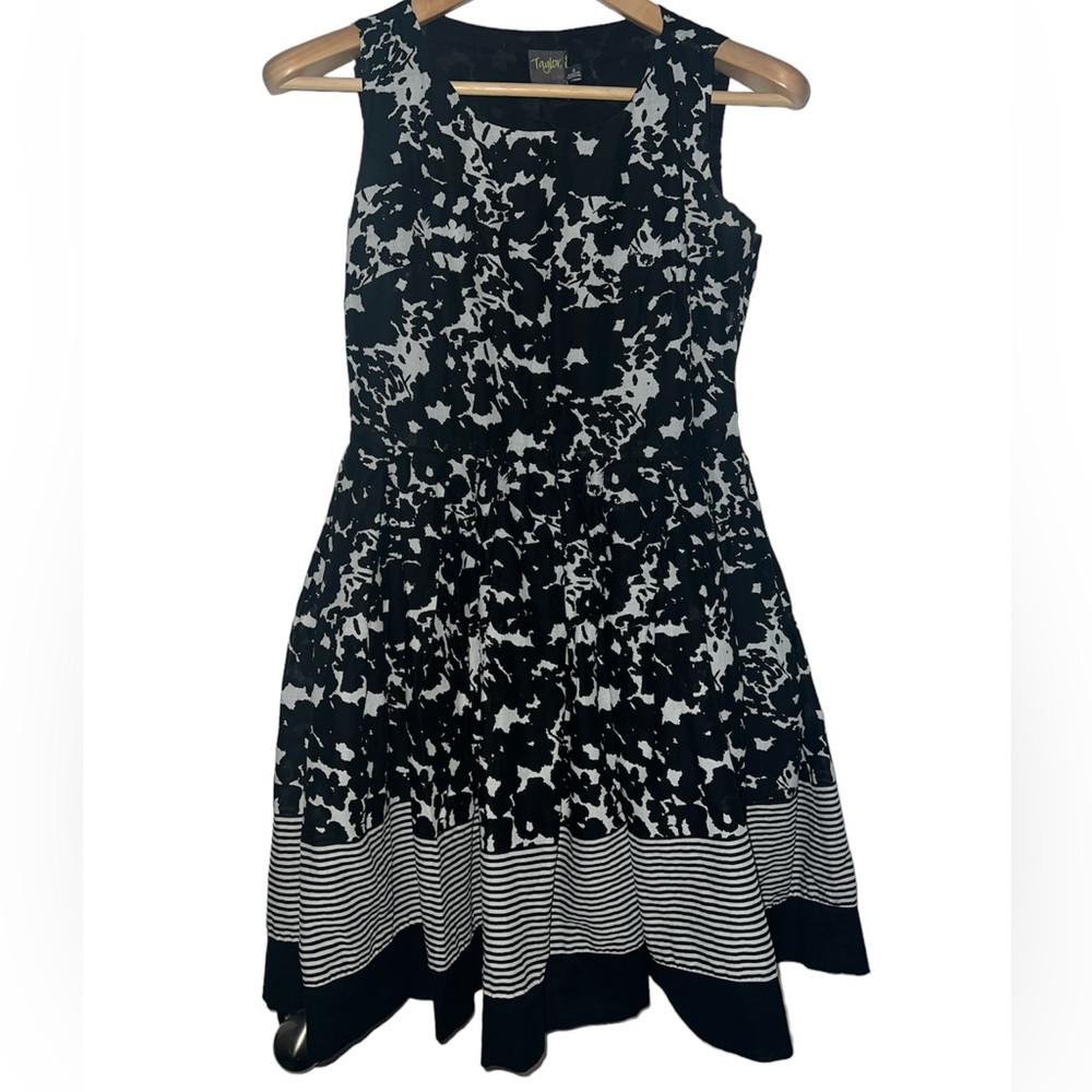 👗Taylor Black Floral & Stripe Border Dress